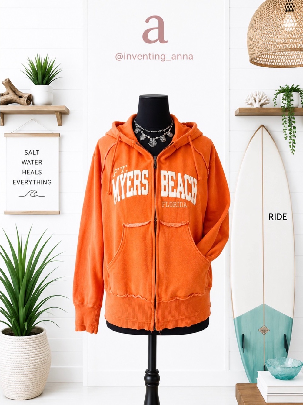 TATTOO TATTOO by FREE SPIRIT Orange Distressed Hoodie Jacket w/Pockets